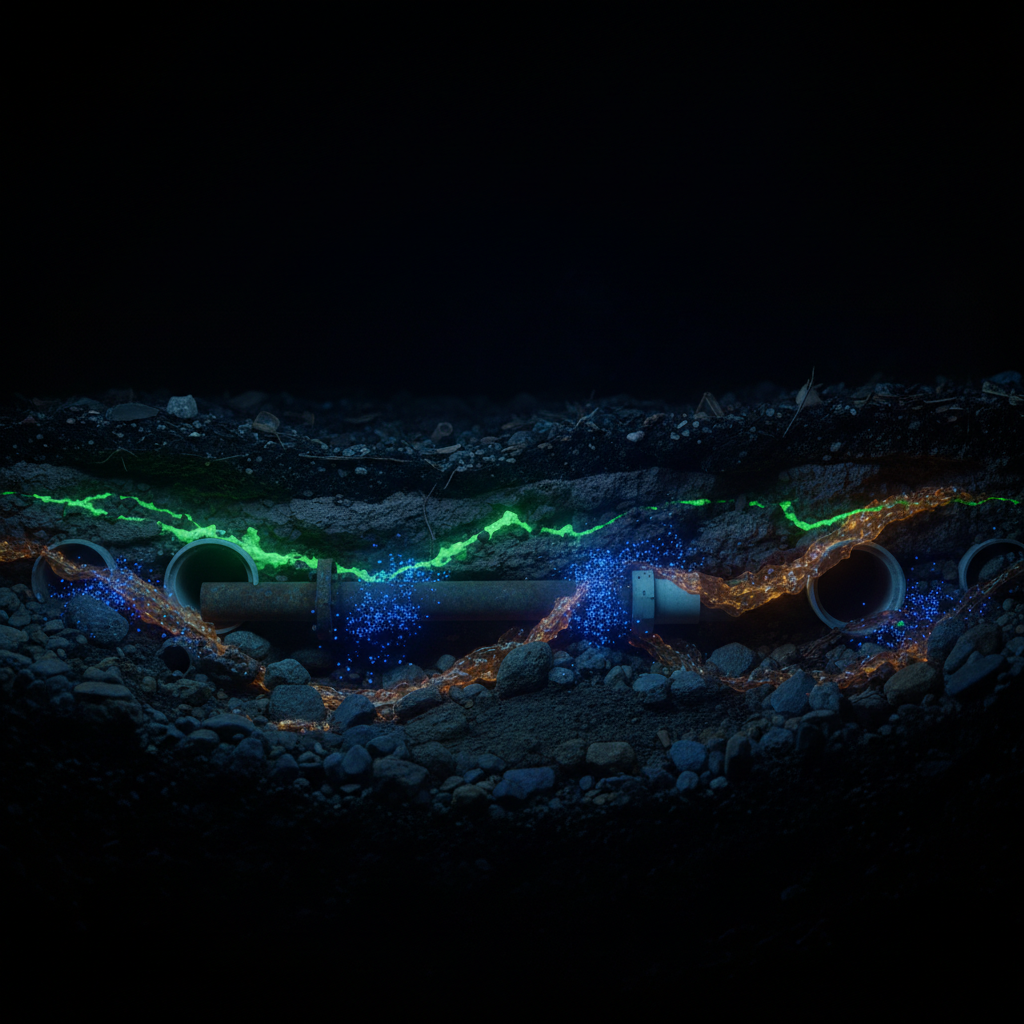 Ecological contrast agents illuminating underground infrastructure boundaries through fluorescent tracers and magnetite nanoparticles in Berlin sandy soil
